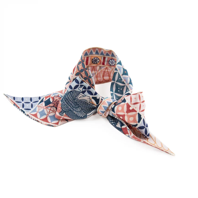 Bandeau de soie 6x86, twill de soie imprimé Cléopatra - bleu