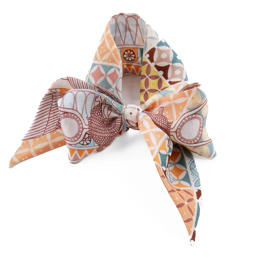 Bandeau de soie 6x86, twill de soie imprimé Cléopatra - Orange
