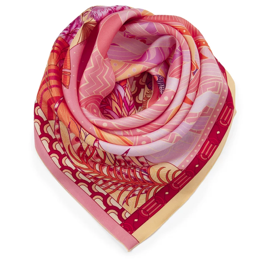 Carré de soie 67, twill de soie imprimé Années folles - rose