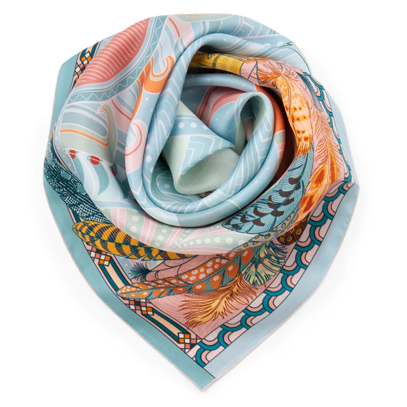 Carré de soie 67, twill de soie imprimé Années folles - turquoise