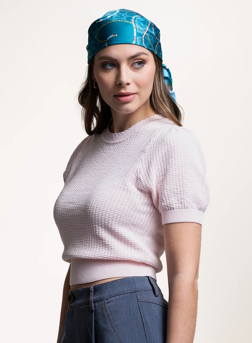 Carré de soie 67, twill de soie imprimé Lucky charms - bleu