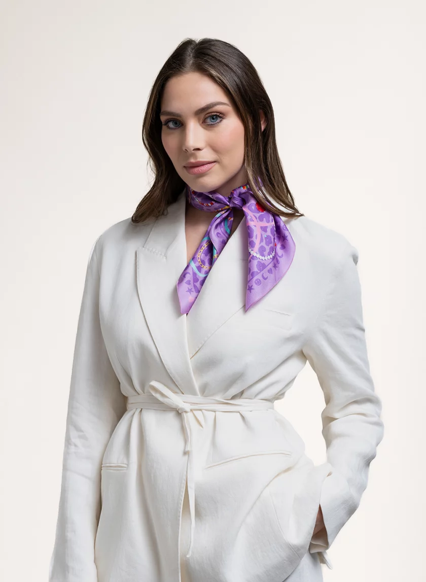 Carré de soie 67, twill de soie imprimé Lucky charms - Mauve