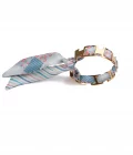 Bracelet doré et lien en twill de soie imprimé patchwork et rayures -Bleu rose