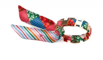 Bracelet doré et Lien en Twill de soie imprimé Patchwork Rayures – Rouge