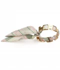 Bracelet doré et lien en twill de soie imprimé patchwork et rayures - Vert rose