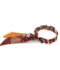 Bracelet doré et lien en twill de soie imprimée Liberty mini pois - Bordeaux orange