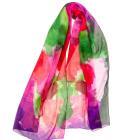 Echarpe en soie 43x160, mousseline de soie imprimée Paints de l'artiste Thuy - Fuchsia