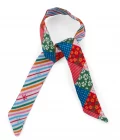 Lien en soie 2x45, twill de soie imprimé Patchwork - Rouge rose bleu