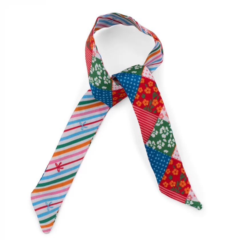 Lien en soie 2x45, twill de soie imprimé Patchwork - Rouge rose bleu