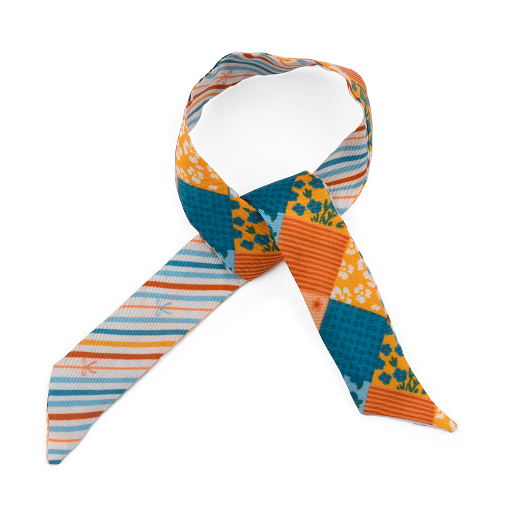 Lien en soie 2x45, twill de soie imprimé Patchwork - Orange bleu