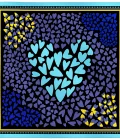 Carré de soie 67, twill de soie imprimé Coeur - Bleu