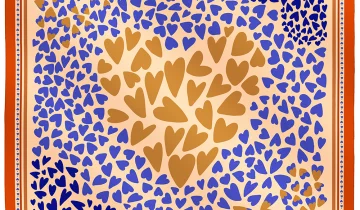 Carré de soie 67, Twill de soie imprimé Coeur – Beige