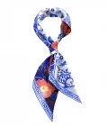 Bandeau en twill de soie 13x140 imprimé Les coquelicots - bleu